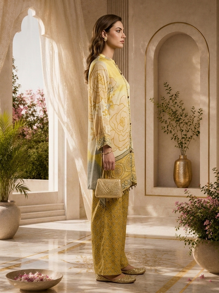 Yellow Crepe Floral Printed Co-ord Set