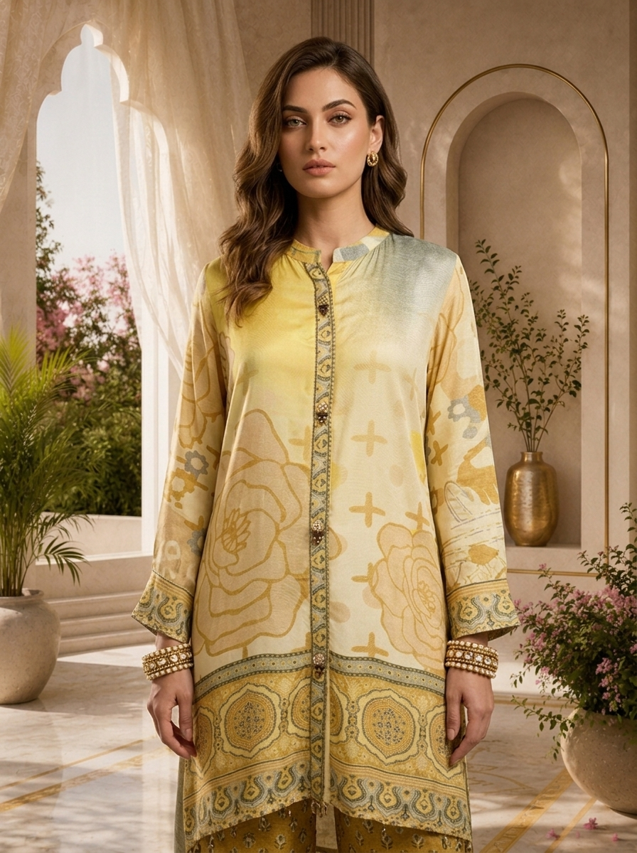 Yellow Crepe Floral Printed Co-ord Set