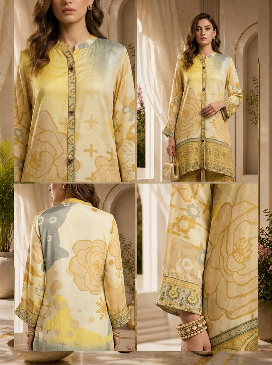 Yellow Crepe Floral Printed Co-ord Set