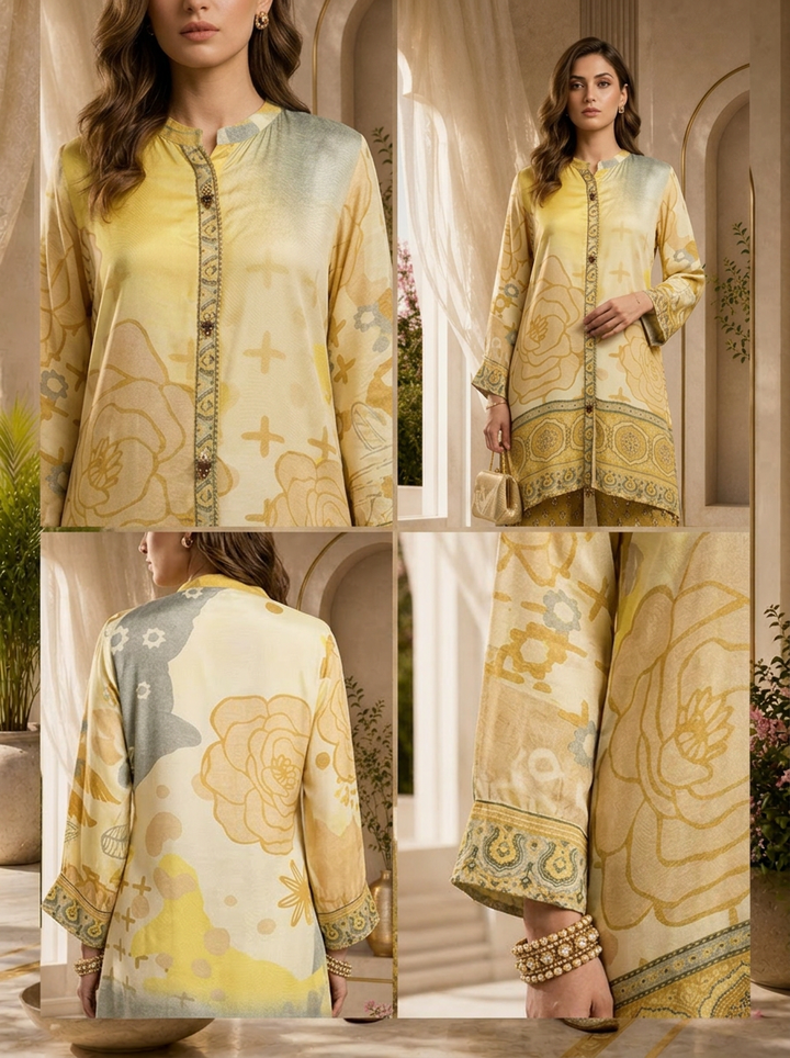 Yellow Crepe Floral Printed Co-ord Set