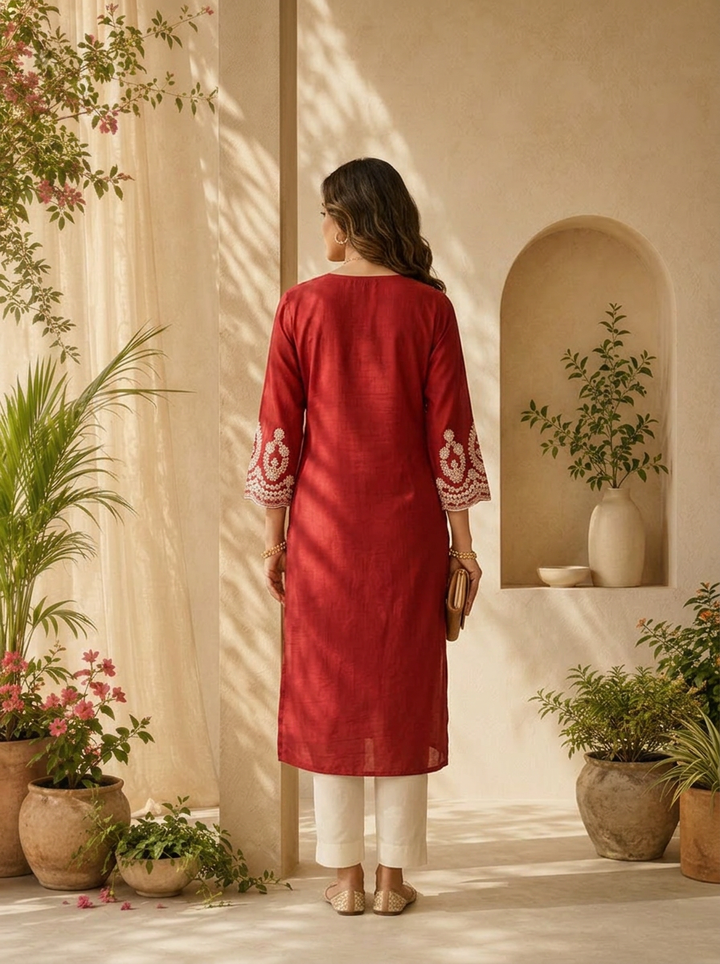 Maroon Silk Pleated And Solid Design Kurta
