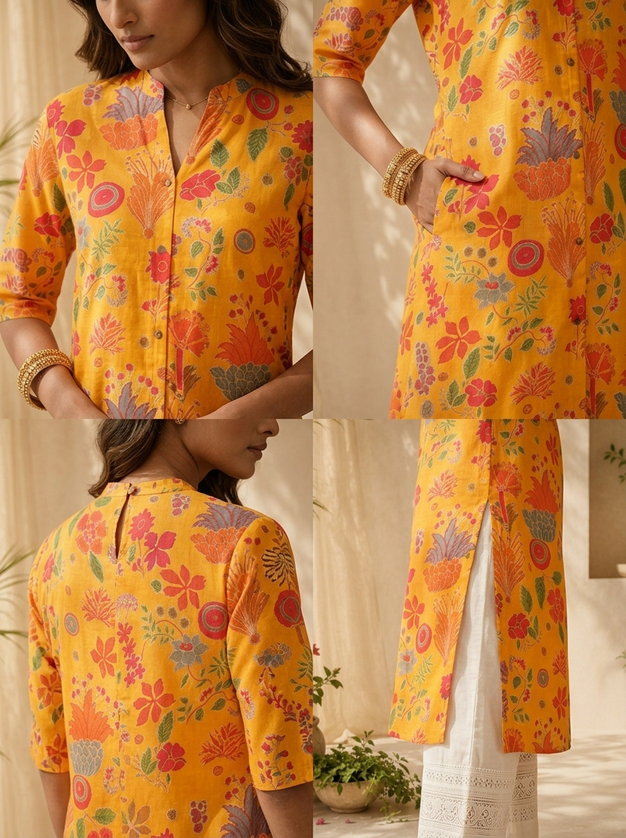 Mustard Modal Printed A-Line Kurta