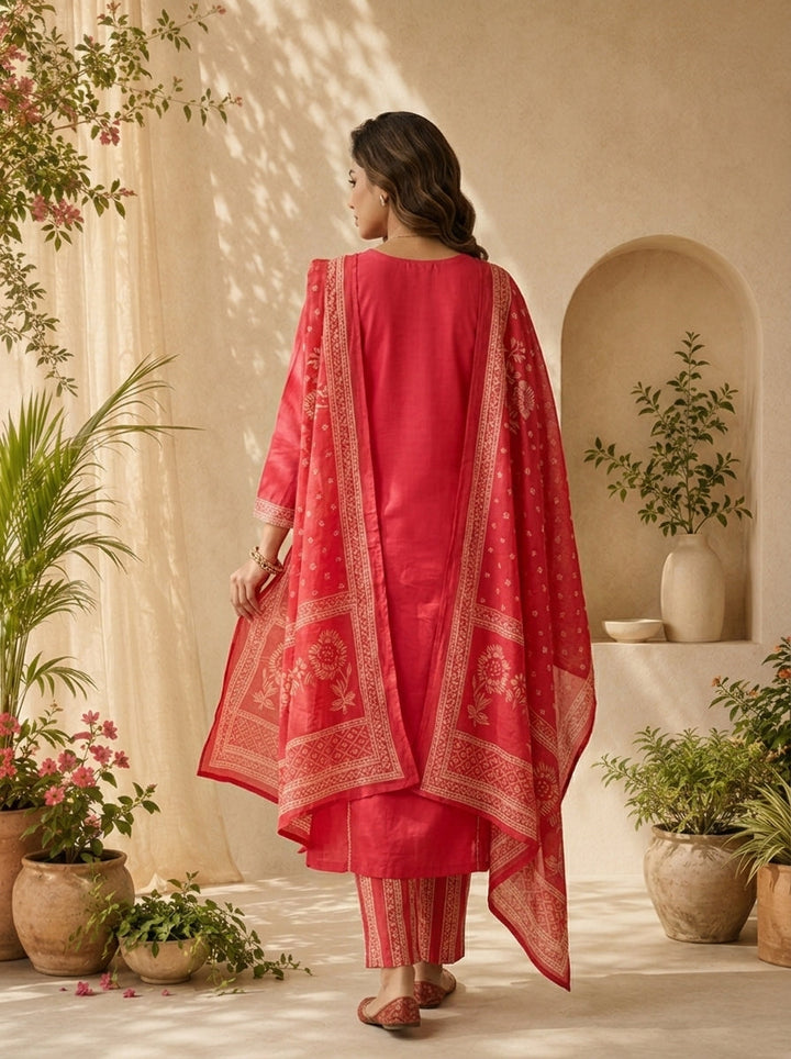 Rani Cotton Floral Thread And Patch Embroidery Three Piece Set