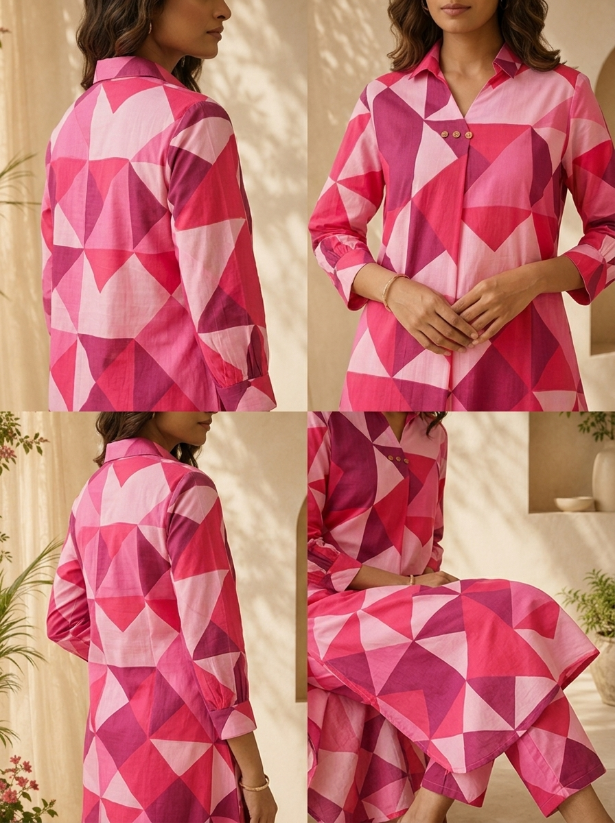 Rani Pink Cotton Abstract Printed Two Piece Set