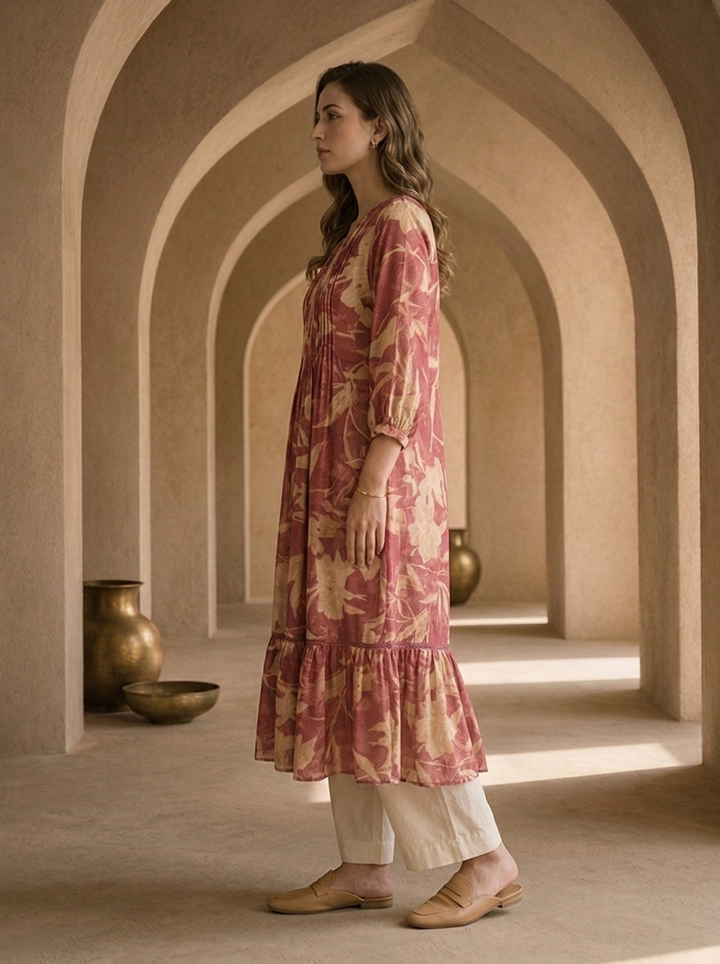 Onion Muslin Pleated Design Kurta