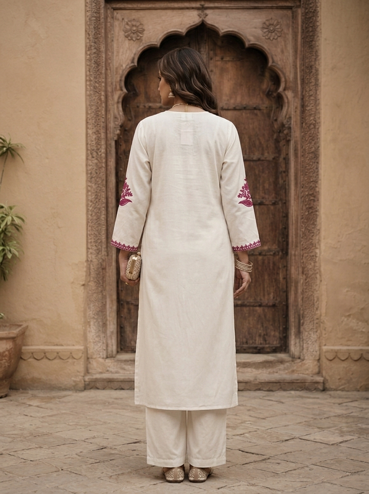 Wine Rayon Floral Embroidery Kurta