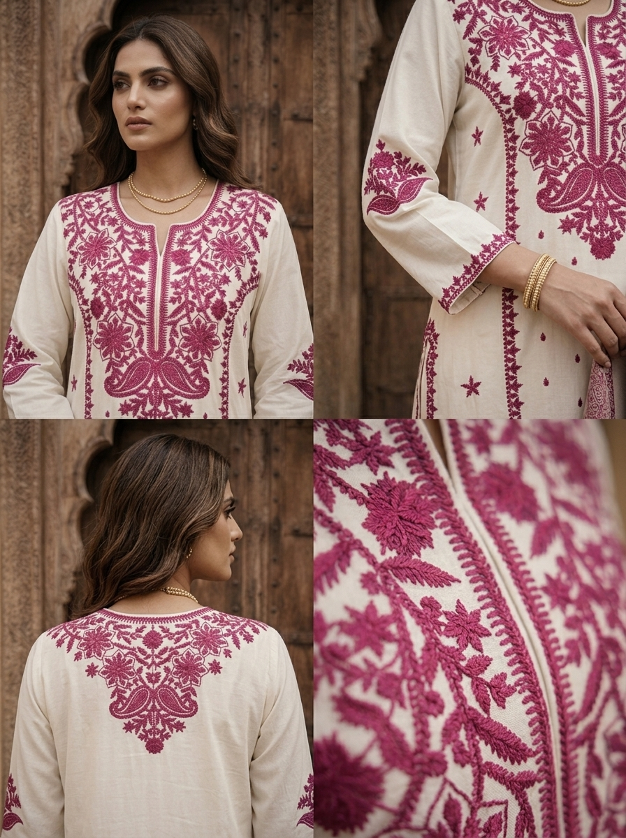 Wine Rayon Floral Embroidery Kurta