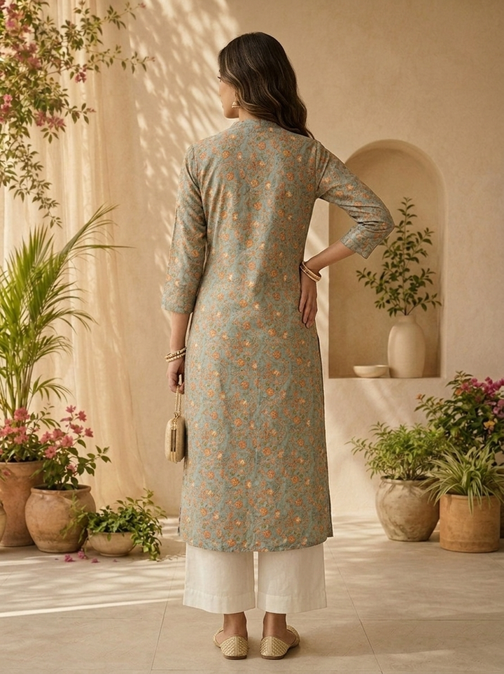 Beige Modal Floral Printed Kurta