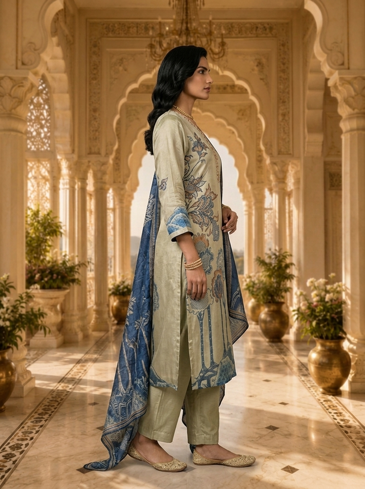 Tussar Crepe Floral Printed Three Piece Set