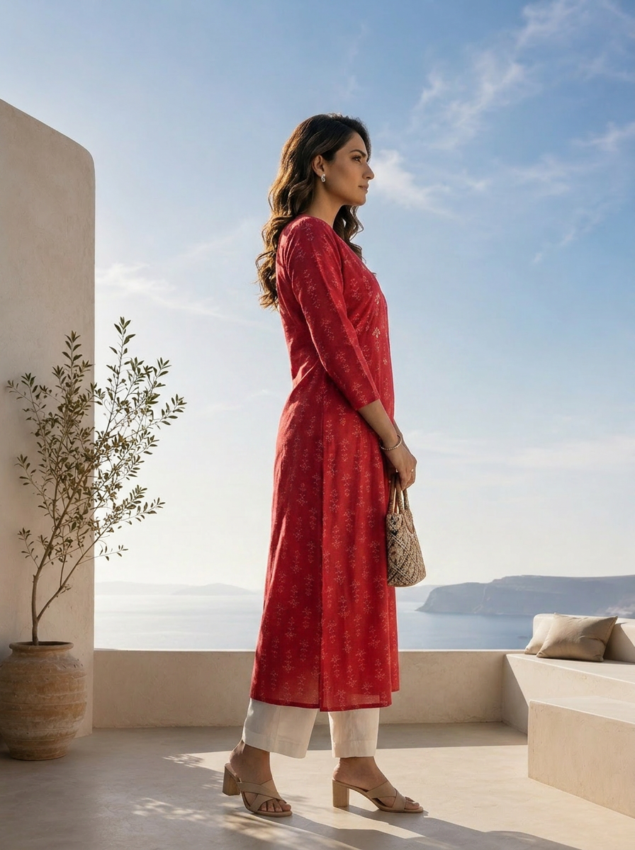 Maroon Silk Ethnic Motifs Printed A-Line Kurta