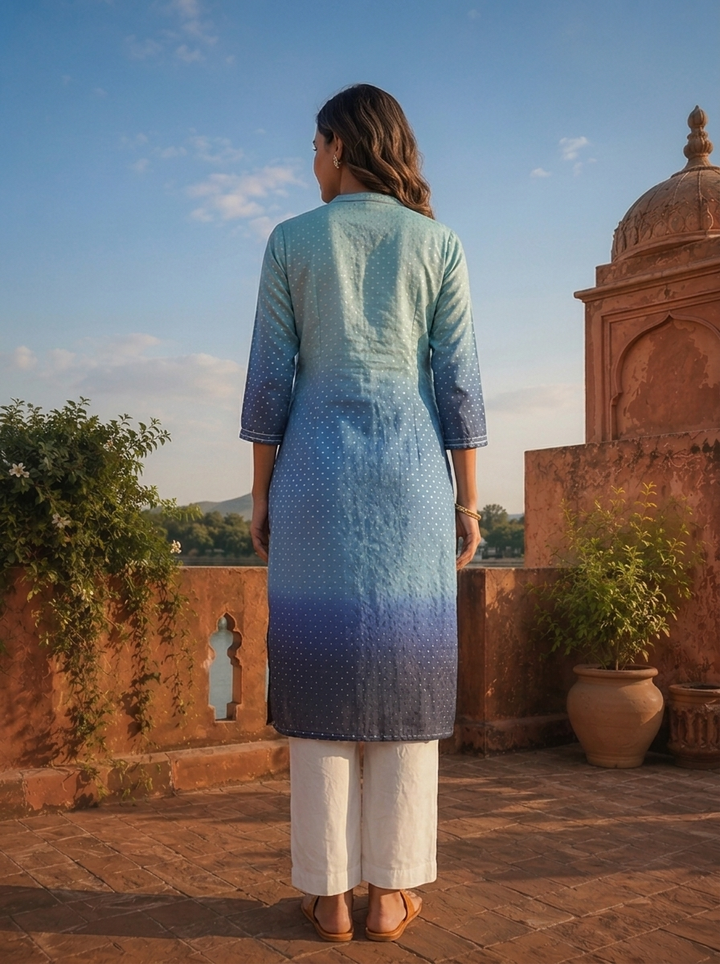 Blue Georgette Ombre Printed Kurta