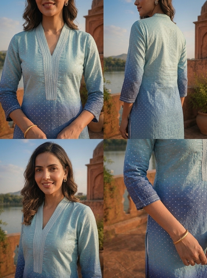 Blue Georgette Ombre Printed Kurta