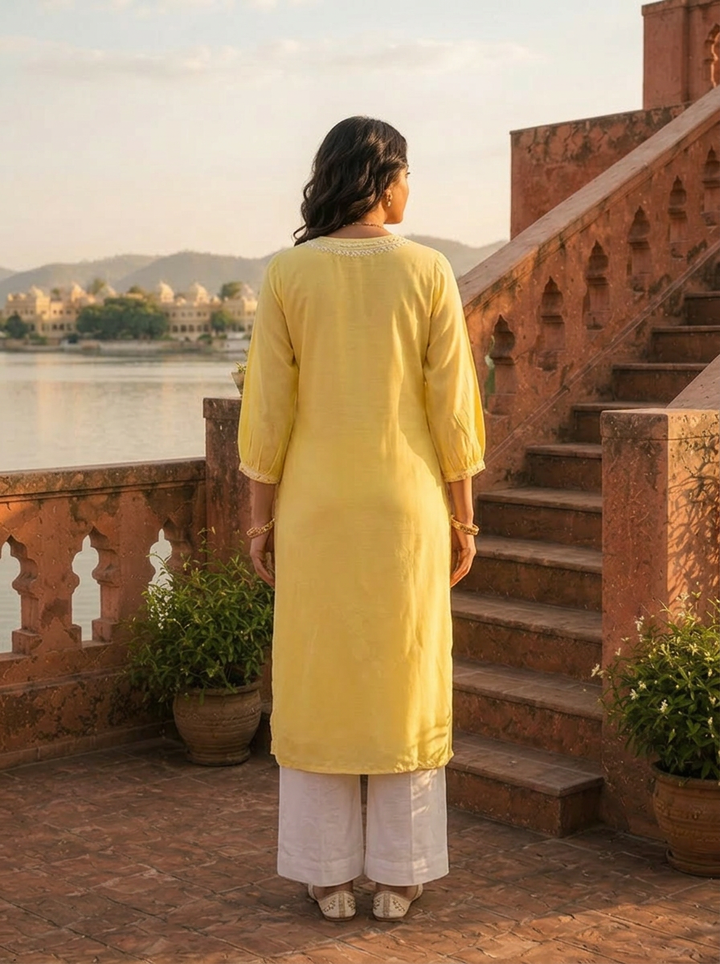 Lemon Rayon Scattered Buti Embroidery Kurta