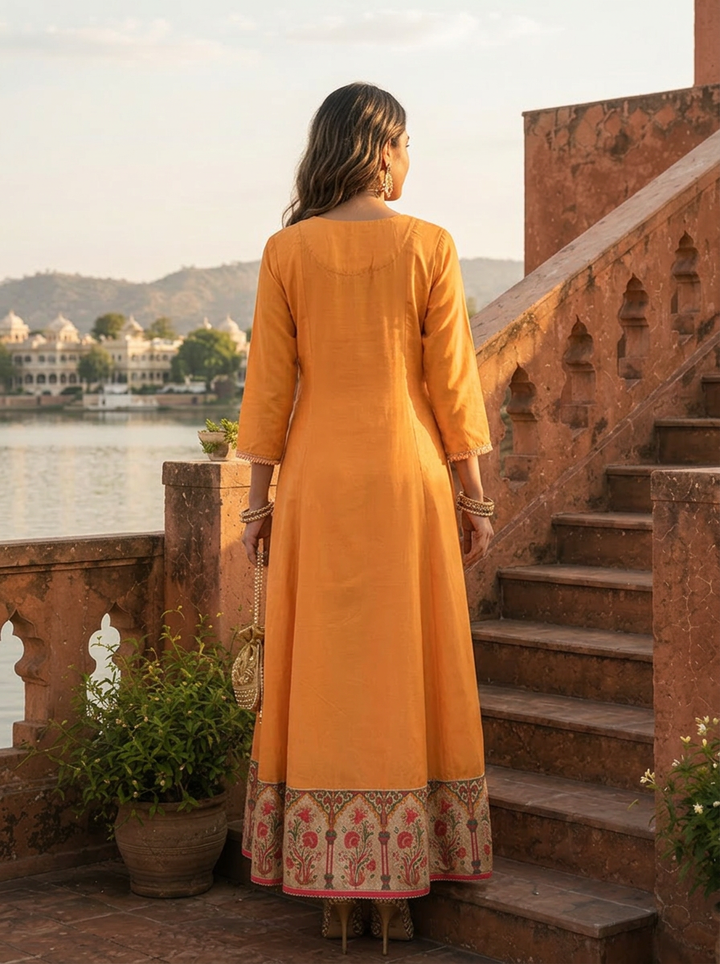 Yellow Silk Bandhani Printed Dress