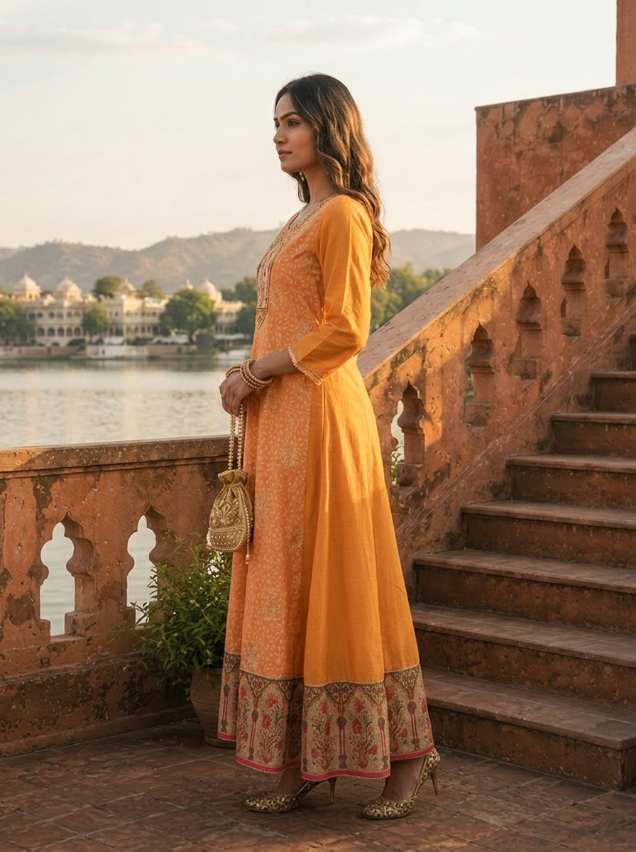 Yellow Silk Bandhani Printed Dress