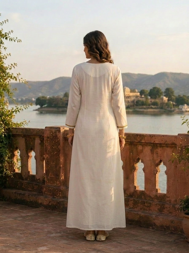 White Rayon Floral Embroidery Shrug Dress