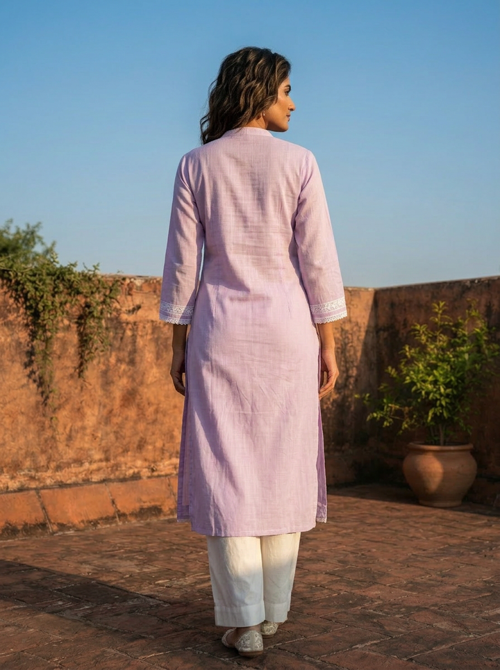 Lilac Rayon Scattered Buti And Paisley Embroidery Kurta