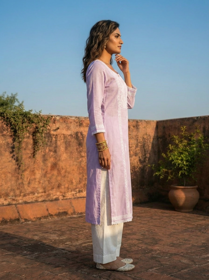 Lilac Rayon Scattered Buti And Paisley Embroidery Kurta