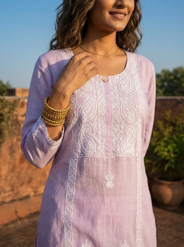 Lilac Rayon Scattered Buti And Paisley Embroidery Kurta