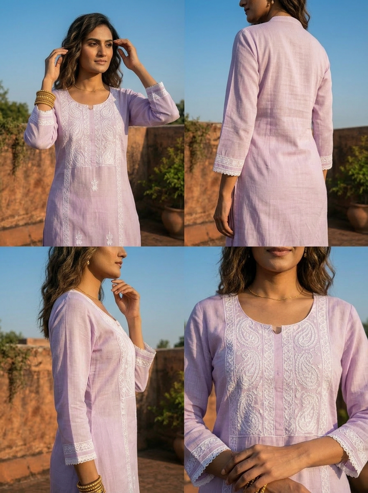 Lilac Rayon Scattered Buti And Paisley Embroidery Kurta