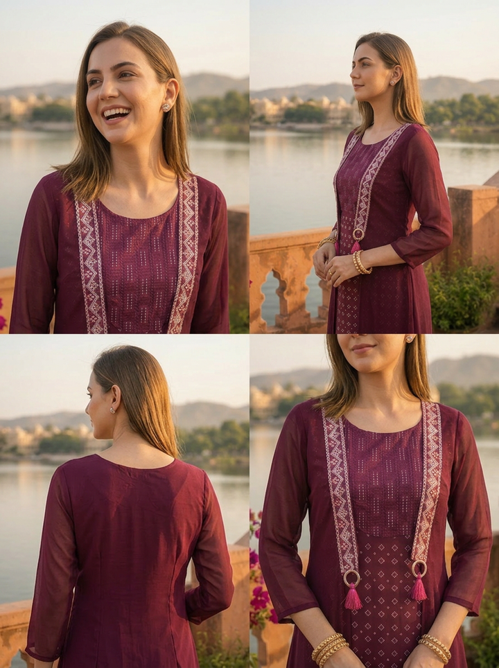 Wine Georgette Bandhani Printed Long Dress