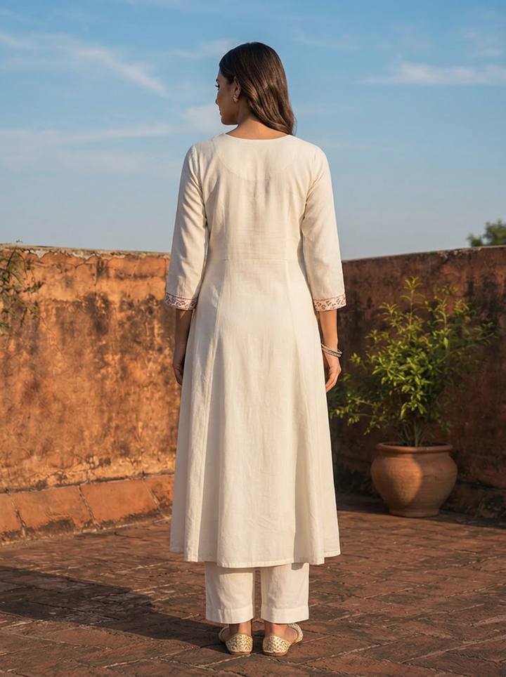 Cream Rayon Multi Color Thread Embroidered Kurta