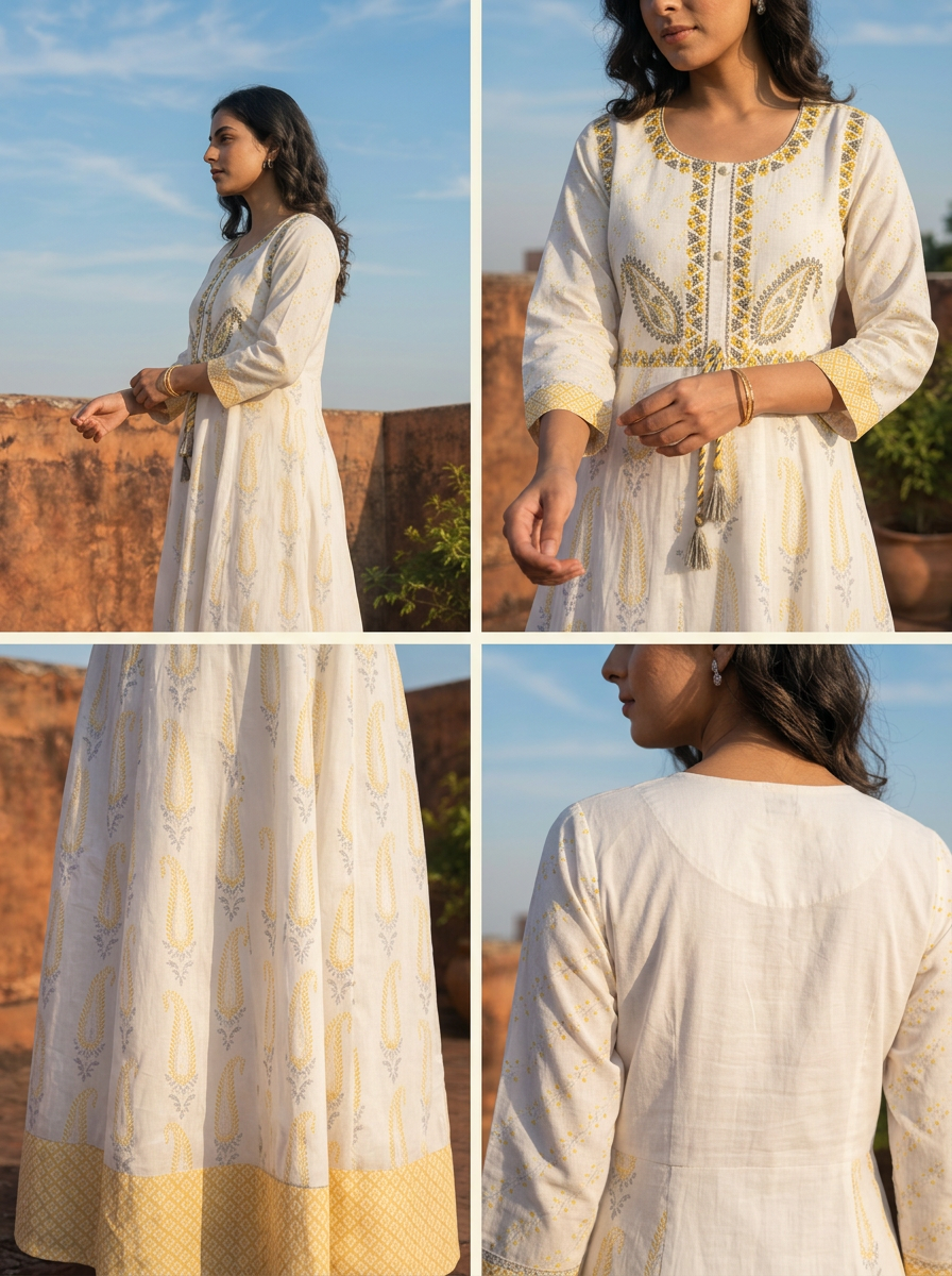White Muslin Paisley Printed Dress
