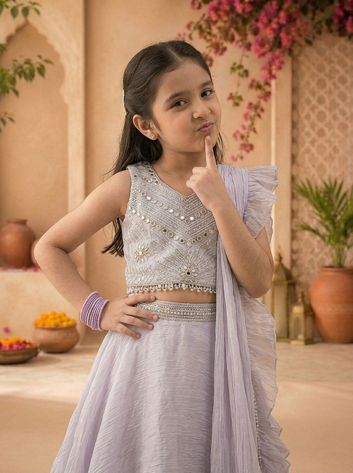 Purple Organza Solid Skirt With Embroidered Top