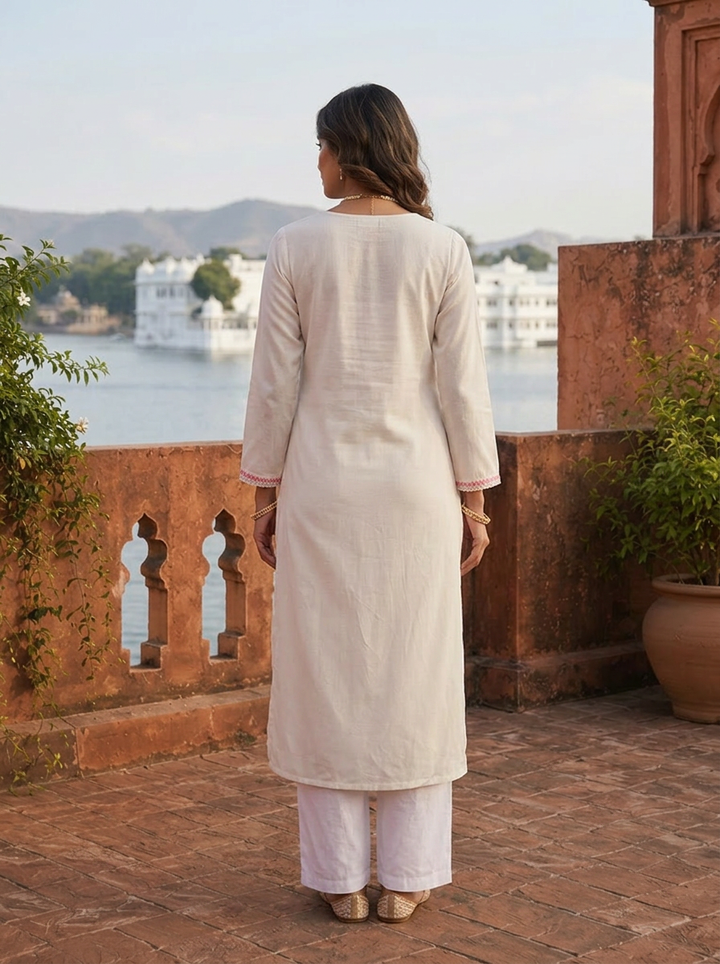 Pink Rayon Floral Thread Embroidered Kurta