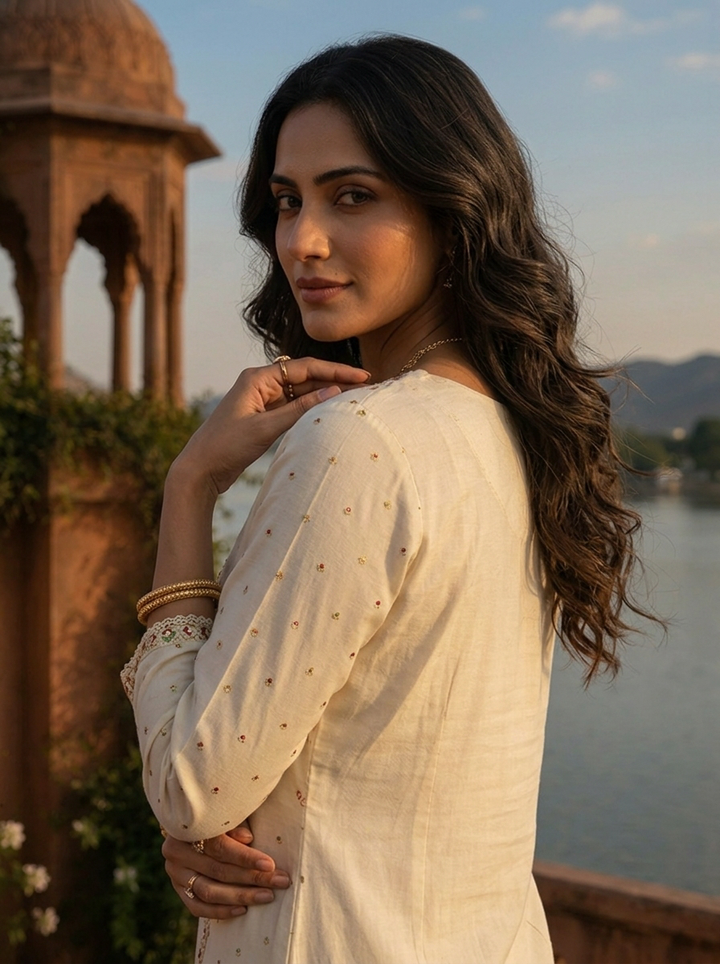 Cream Rayon Micro Motif Printed Kurta