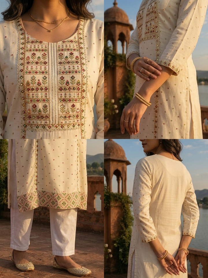 Cream Rayon Micro Motif Printed Kurta