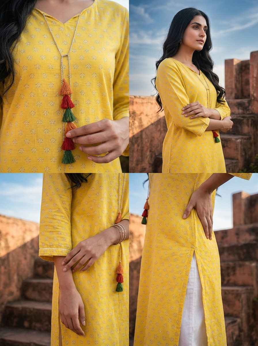Yellow Muslin Micro Floral Printed Kurta
