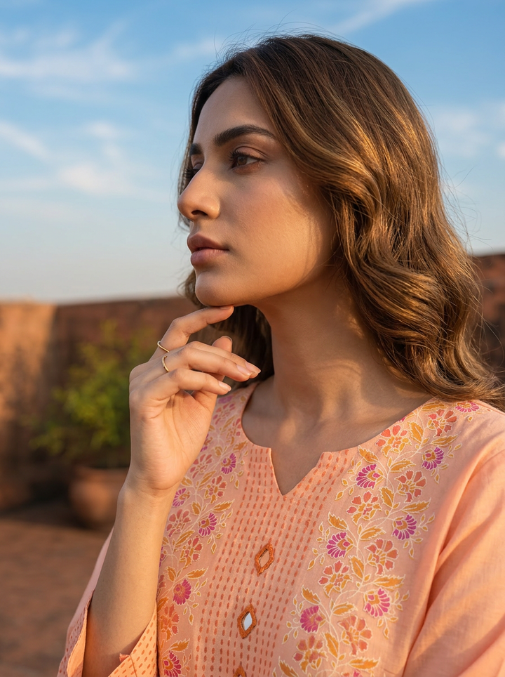 Orange Rayon Multicolor Floral Printed Kurta