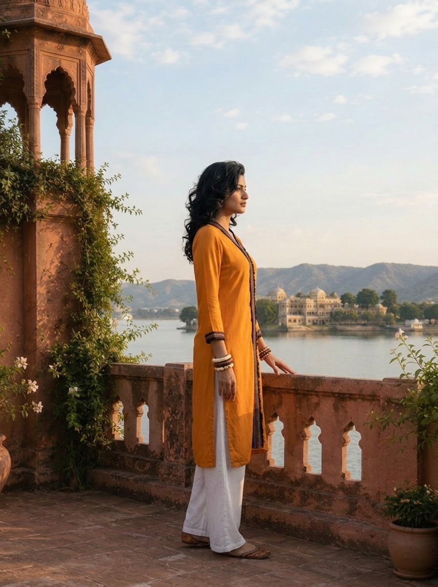 Mustard Rayon Solid with Multicolor Fringe Border Kurta