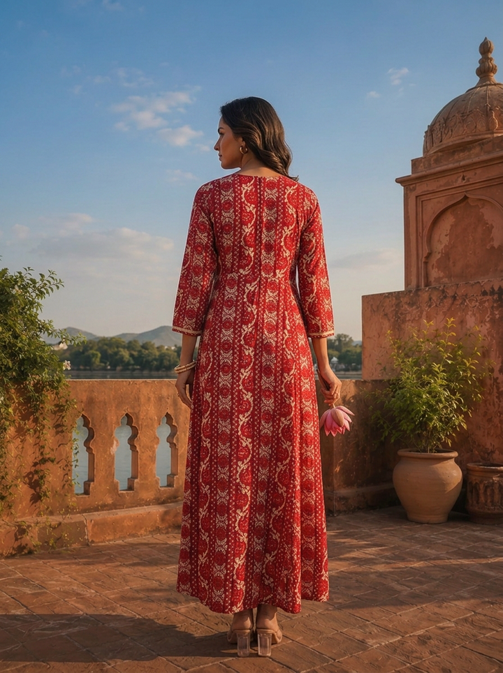 Magenta Rayon Bagru Printed Dress