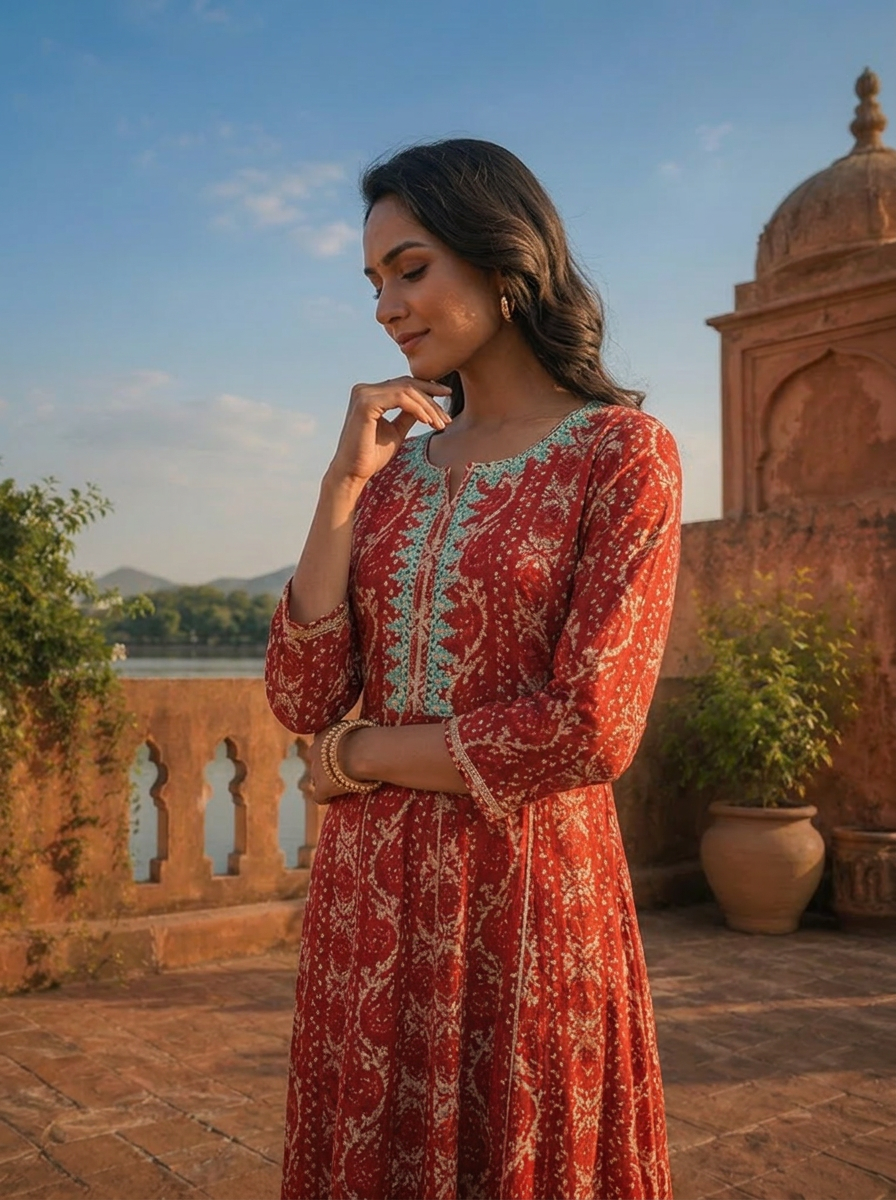 Magenta Rayon Bagru Printed Dress
