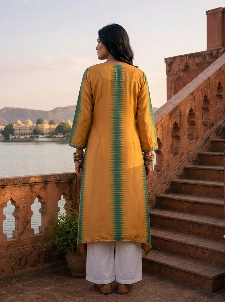Gold Rayon Shibori Printed Kurta