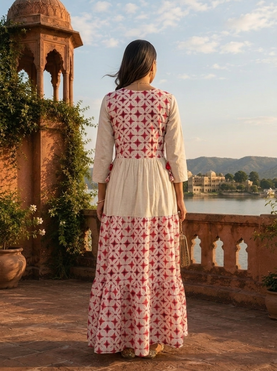 Pink Rayon Tie-Dye Geometric Printed Dress