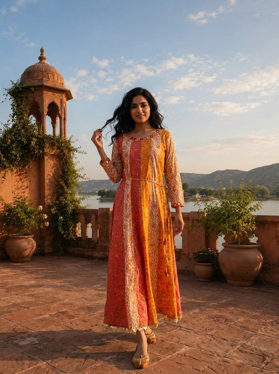 Pink Modal Multi-Color Block Floral Printed Dress