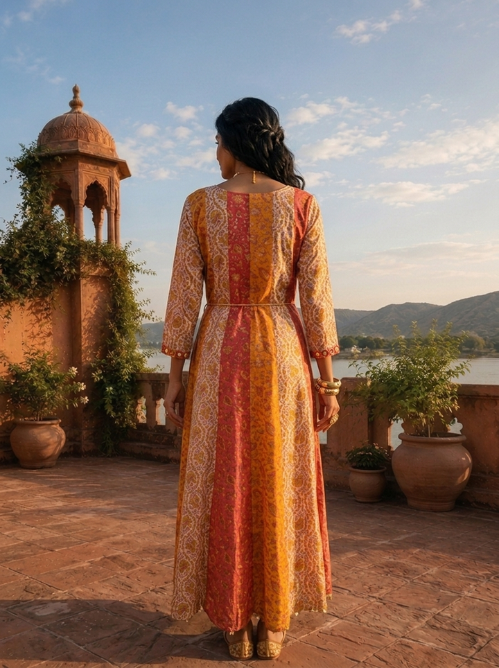 Pink Modal Multi-Color Block Floral Printed Dress