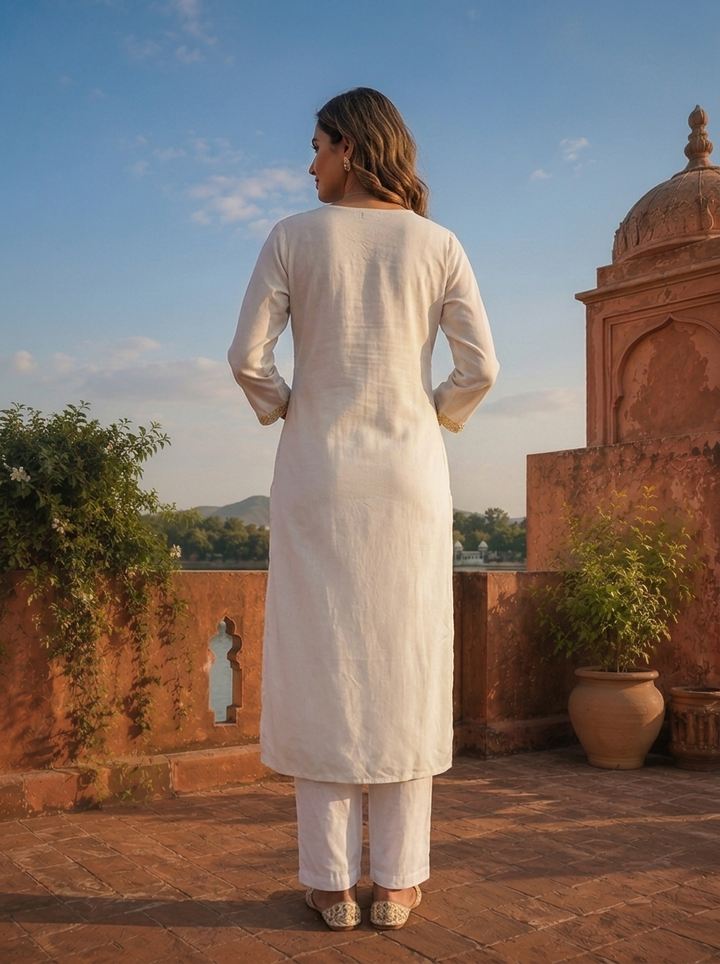 Yellow Rayon Scattered Buti Embroidered Kurta