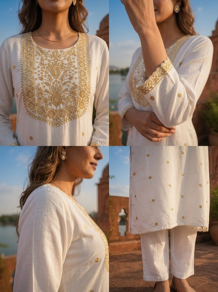 Yellow Rayon Scattered Buti Embroidered Kurta