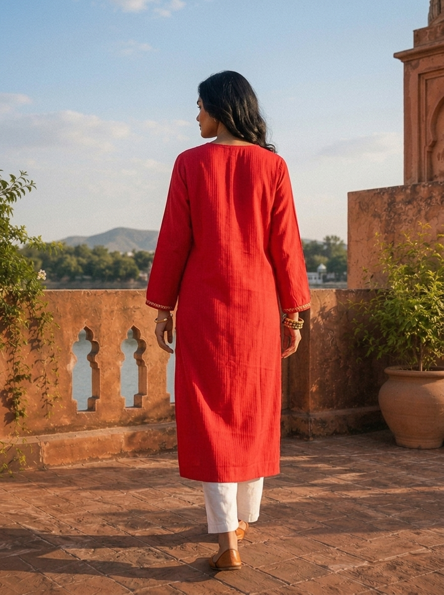 Rani Rayon Gold Zari Mandala Embroidered Kurta