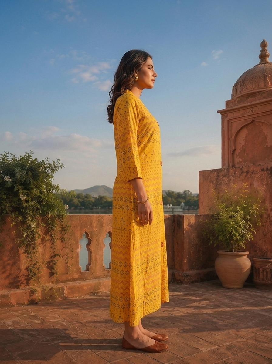 Mustard Rayon Geometric Buti Printed Kurta