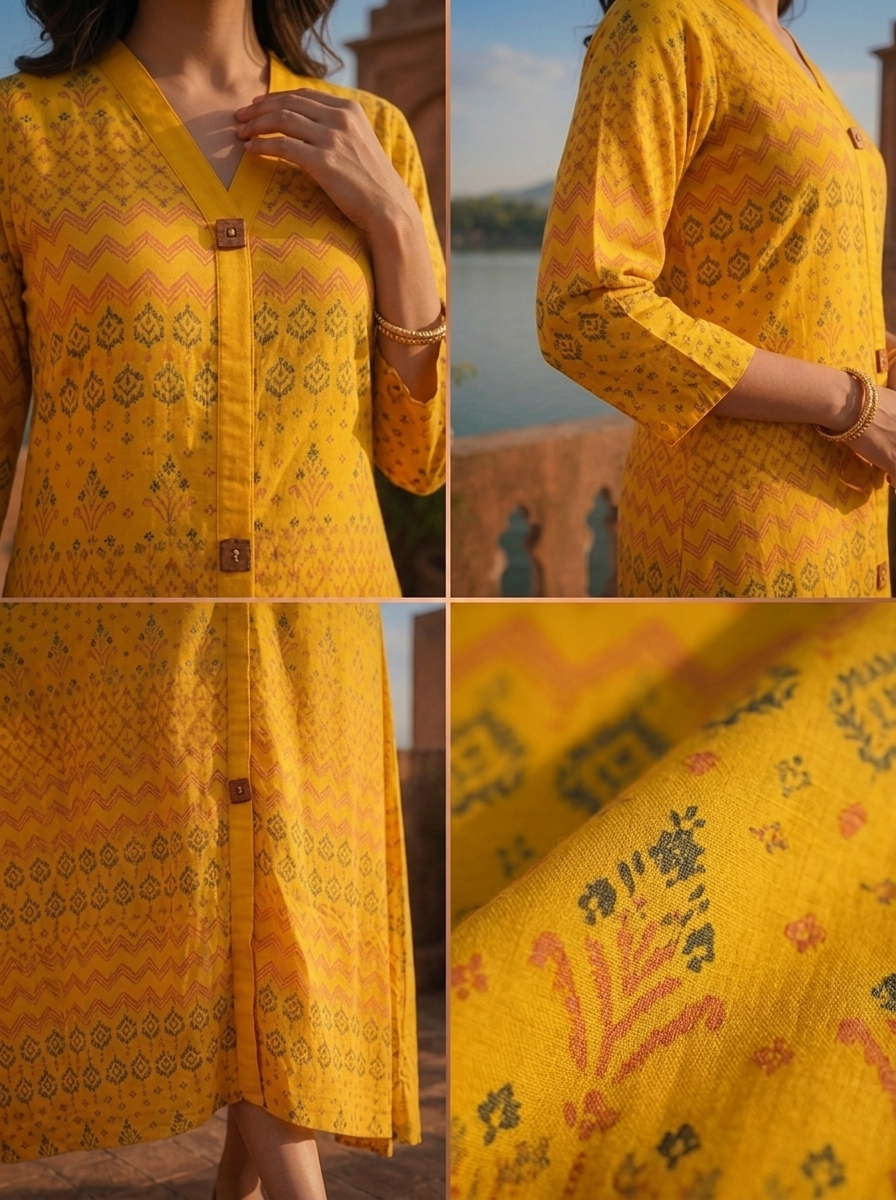 Mustard Rayon Geometric Buti Printed Kurta