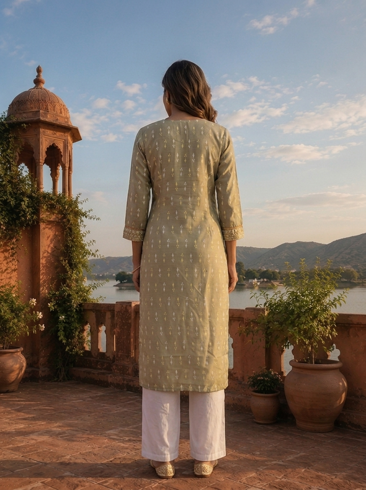 Pista Rayon Subtle Ikat Motifs Printed Kurta