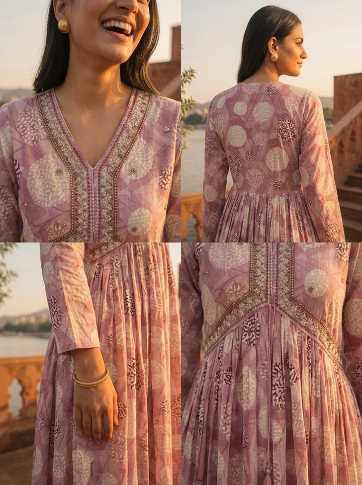 Lilac Rayon Geometric Circle Printed Dress