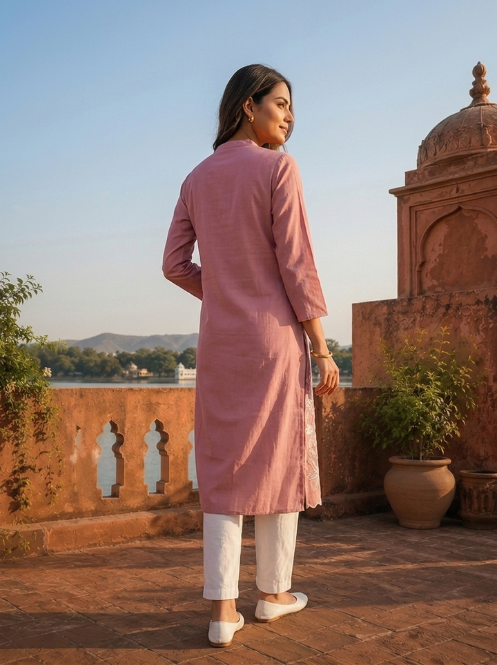 Onion Rayon Intricate Floral Motifs Embroidered Kurta