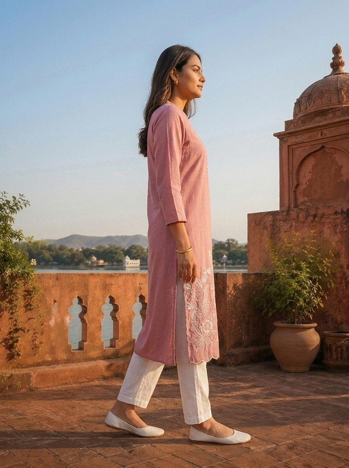 Onion Rayon Intricate Floral Motifs Embroidered Kurta