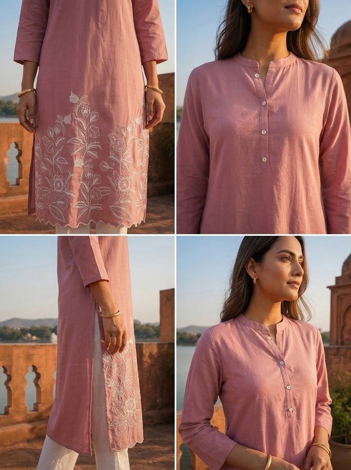 Onion Rayon Intricate Floral Motifs Embroidered Kurta